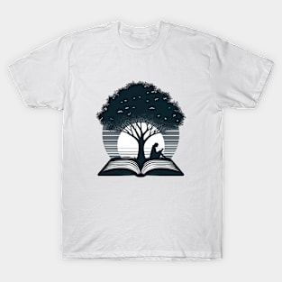 Bookworm Reading Books Lover, serene silhouette of a Reader T-Shirt